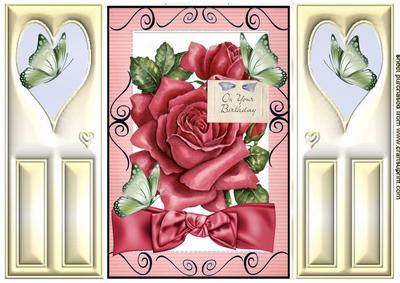 Pretty Pink Roses with Butterflies, Gatefold Card