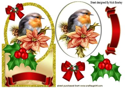 Robin with Poinsettia and Holly Over the Edge