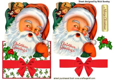 Lovely Santa with Presents Over the Edge Card with Holly