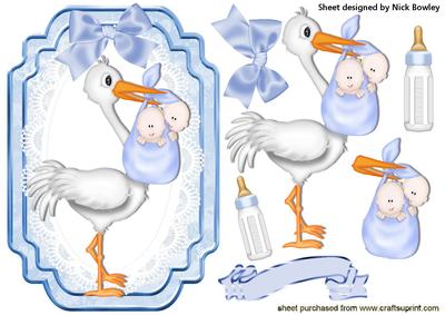 Stork with Twin Boys! on Lace with Bow