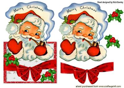 Santa with Holly and Bow Over the Edge Card