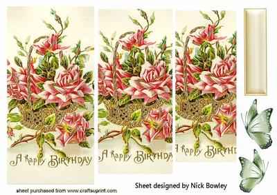 Basket of Pink Roses with Butterflies Pyramids