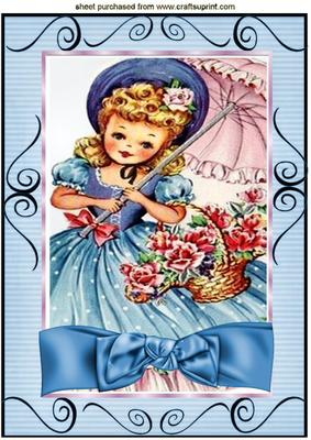 Pretty Girlwith Flowers and Parasol A4