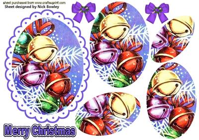 Christmas Bells in Scalloped Frame Oval Pyramids