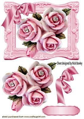 Ornate Frame with Pretty Roses with Diamonds and Bow