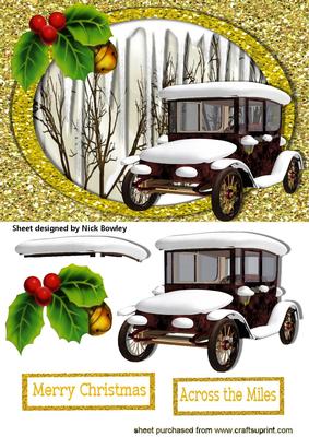 Vintage Car in a Snow Scene with Holly