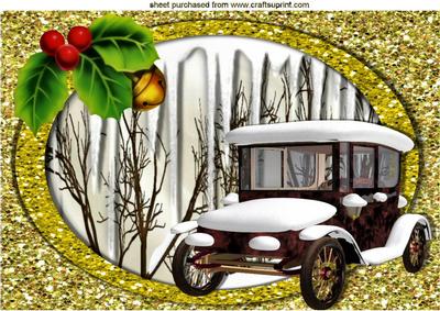 Vintage Car in a Snow Scene with Holly A4