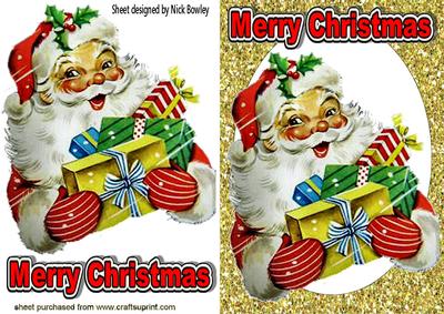 Santa Holding Lots of Presents, in Glitter Frame