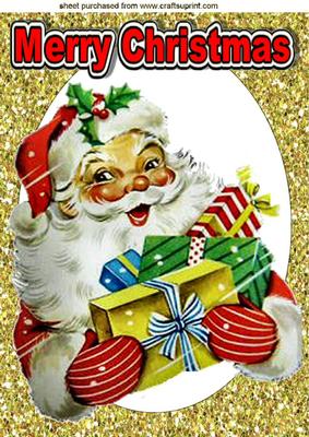 Santa Holding Lots of Presents in Glitter Frame A4