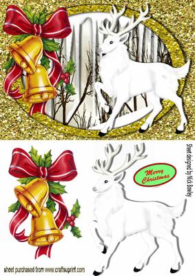 White Stag in Snow Scene with Bells