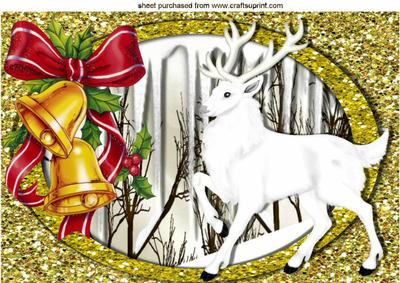 White Stag in Snow Scene with Bells A4