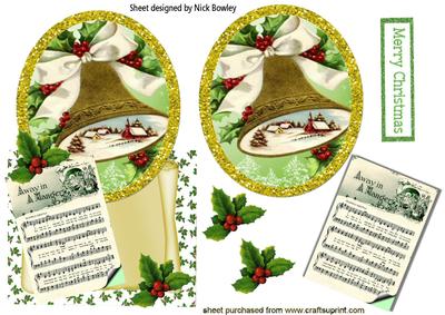 Christmas Carol Sheet & Bell on Scroll Over the Edge