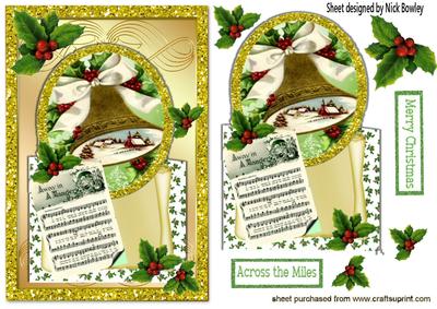 Christmas Carol Sheet & Bell on Scroll with Holly
