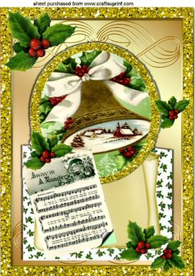Christmas Carol Sheet & Bell on Scroll with Holly A4