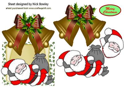 Just 5 More Mins Sleeping Santa with Bell Over the Edge