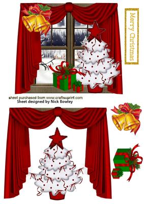 Christmas Window with Snow and Christmas Tree