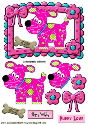 Funky Pink Dog in Foam Frame with Bow