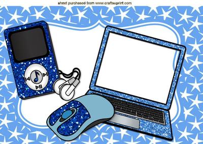 Blue Glitter and Stars, Mp3 Player & Laptop A4