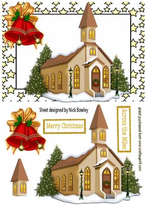 Church in the Snow with Bells in Star Frame