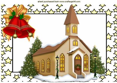 Church in the Snow with Bells in Star Frame A4