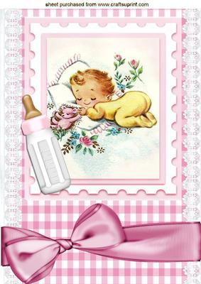 Cute Baby Girl Sleeping, with Big Bow A4