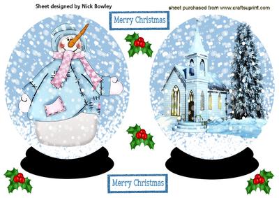 Snow Globes of Snowman and a Church Toppers