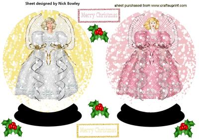Snow Globes of Christmas Angels with Holly