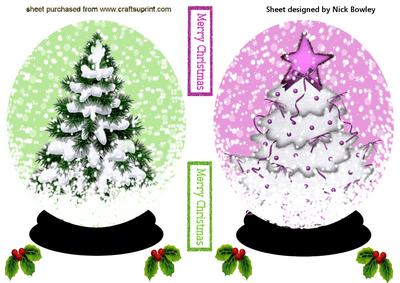 Snowglobes of Christmas Trees with Holly Toppers