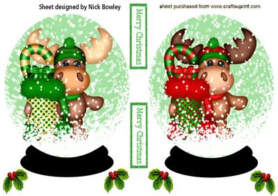 Moose with Christmas Stockings Snowglobe Toppers