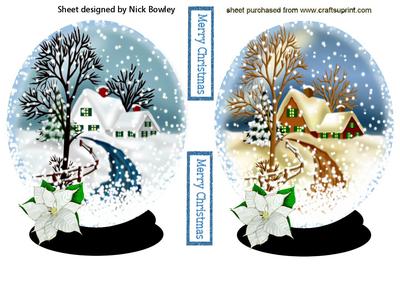 Snow Scene with Cottages in Snowglobes Toppers