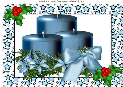 Blue Christmas Candles with Holly & Bow A4