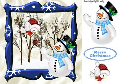 Lovely Snowman and Robin in the Snow 8x8