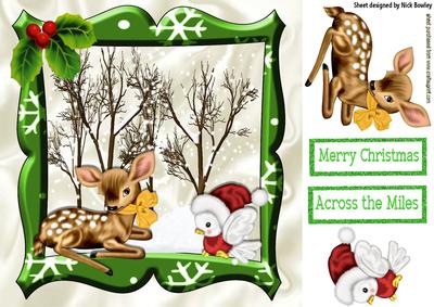Pretty Snow Scene with Deer & Robin 8x8