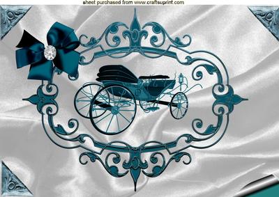 Beautiful Horses Carriage in a Ornate Frame on Silk A4 Toppe