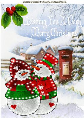 Illuminated Mr & Mrs Snowman in Snow Scene A4
