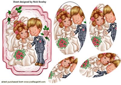 Our Wedding Day, Happy Couple with Roses Oval Pyramids