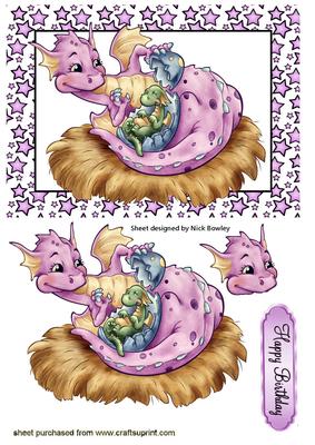 Cute Dragon with Little Baby in Star Frame