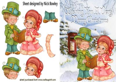 Vintage Couple Carol Singing in the Snow