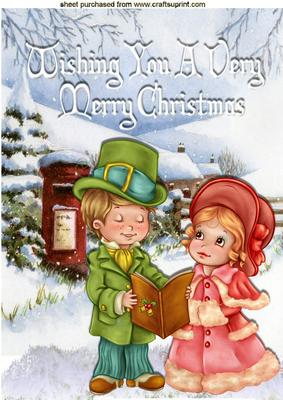 Vintage Couple Carol Singing in the Snow A4