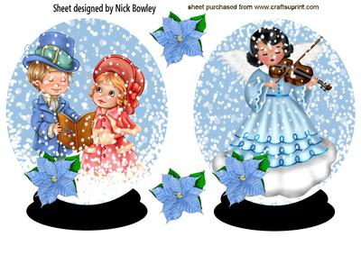 Carol Singers & Angel Playing Violin Snowglobe Topper