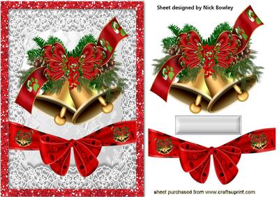 Beautiful Christmas Bells with Red Bow on Lace