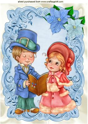 Vintage Carol Singers with Poinsettias A4