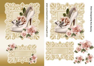 Cream Shoe with Peach Roses Card & Topper