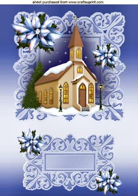 Pretty Church with Blue Poinsettias A4