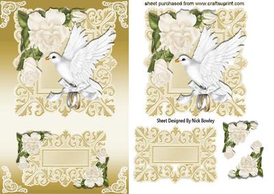 White Dove with Wedding Rings and Cream Roses Card & Topper