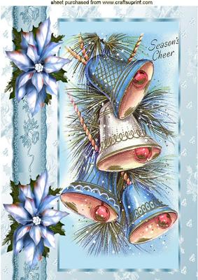 Christmas Bells, with Holly & Blue Poinsettias A4