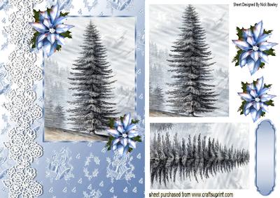 Lovely Christmas Fir Tree with Snow & Poinsettias Pyramids