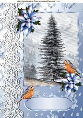 Lovely Christmas Fir Tree with Snow & Poinsettias A4