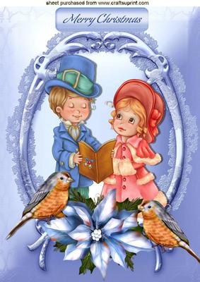 Vintage Carol Singers in Ornate Frame A4
