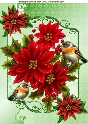 Red Poinsettias with Little Robins A4